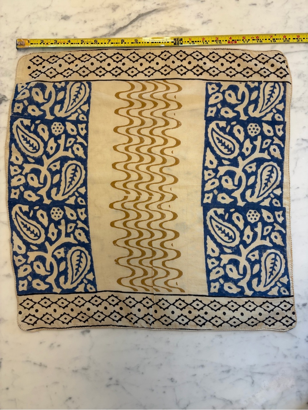 Hand Block Print Cotton Scarf in Blue and Cream